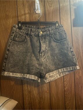 SHEIN Black Acid Wash High Waisted Denim Shorts Size Large